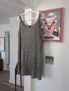 Eileen Fisher 100% Silk Crinkle Slip Dress Silver Gray Size XL Womens Sleeveless